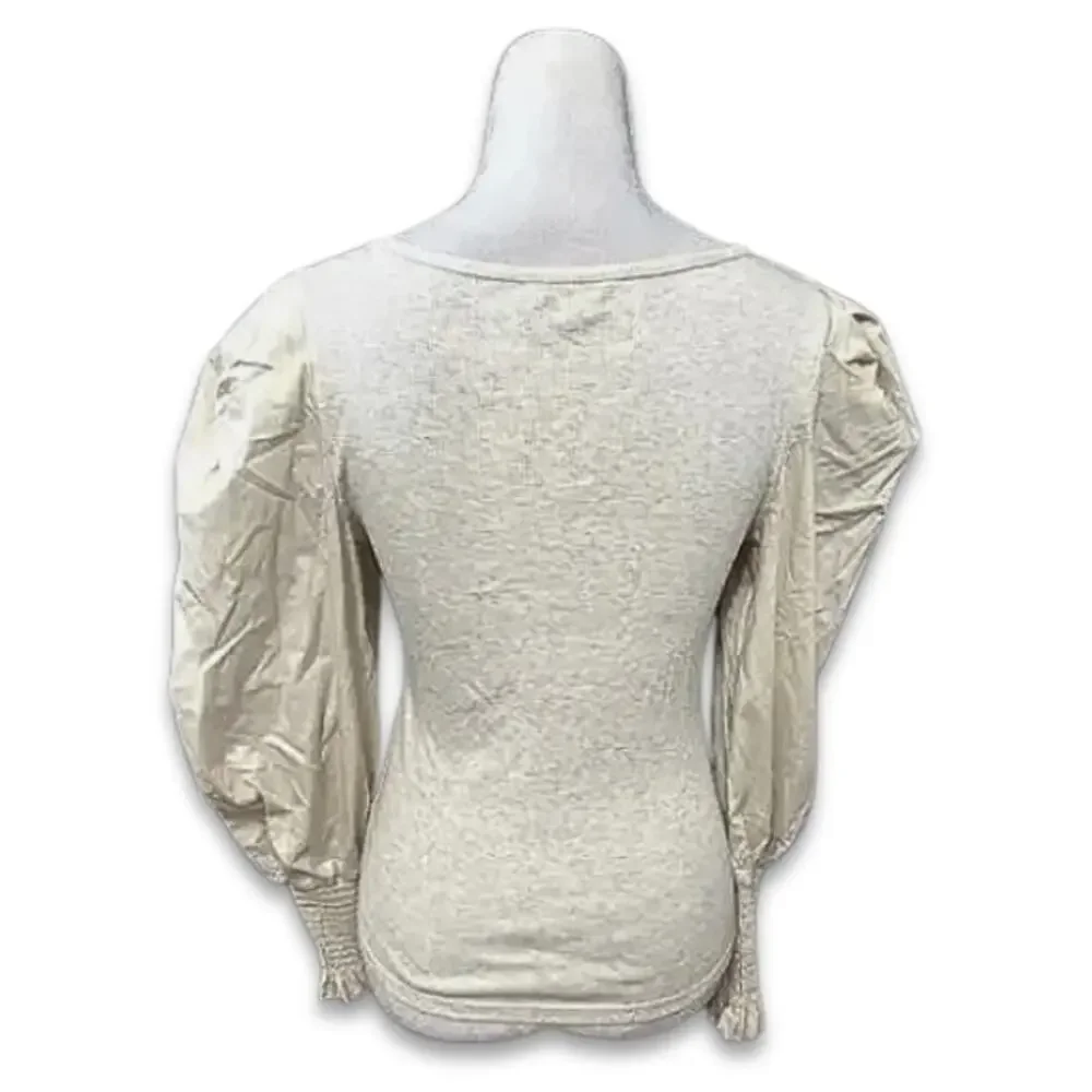 Habitual Top Henley Neckline Puff Sleeve Long Sleeve Solid Cream Girls 16 NWOT